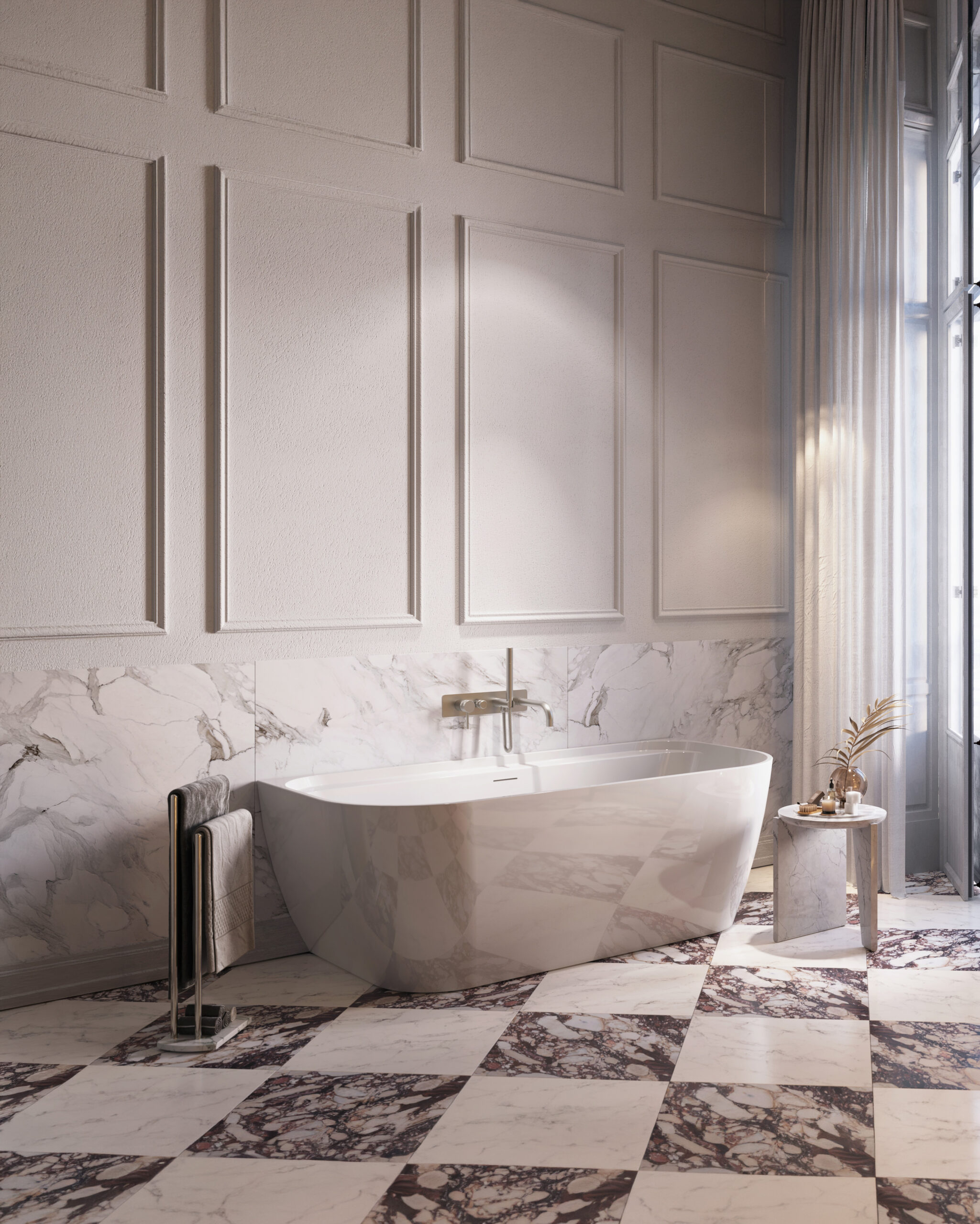 Bay Back to Wall Bath