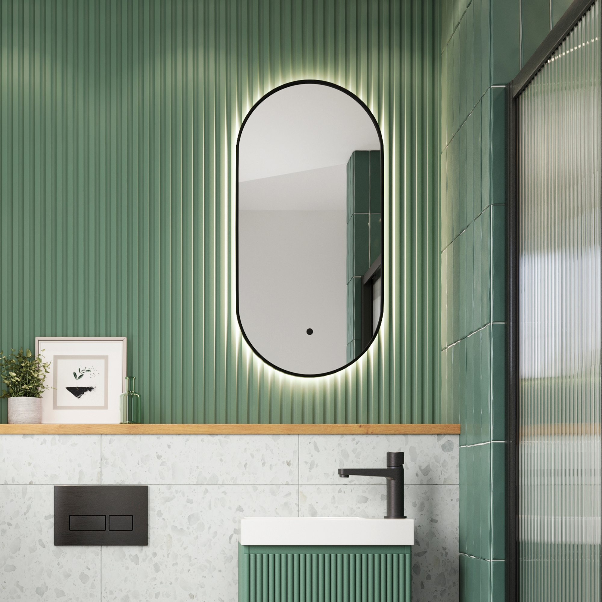 Aubrey Slim LED Mirror Black 400×800